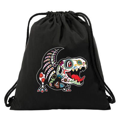 Calavera TRex Dia De Los Muertos Dinosaur Halloween Drawstring Bag
