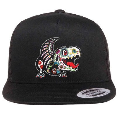 Calavera TRex Dia De Los Muertos Dinosaur Halloween Flatbill Hat