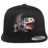 Calavera TRex Dia De Los Muertos Dinosaur Halloween Flat Bill Trucker Hat