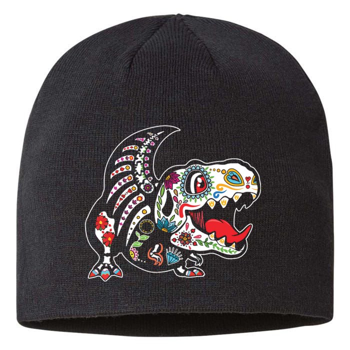 Calavera TRex Dia De Los Muertos Dinosaur Halloween Sustainable Beanie