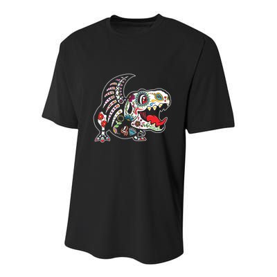Calavera TRex Dia De Los Muertos Dinosaur Halloween Youth Performance Sprint T-Shirt
