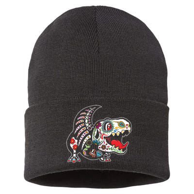 Calavera TRex Dia De Los Muertos Dinosaur Halloween Sustainable Knit Beanie