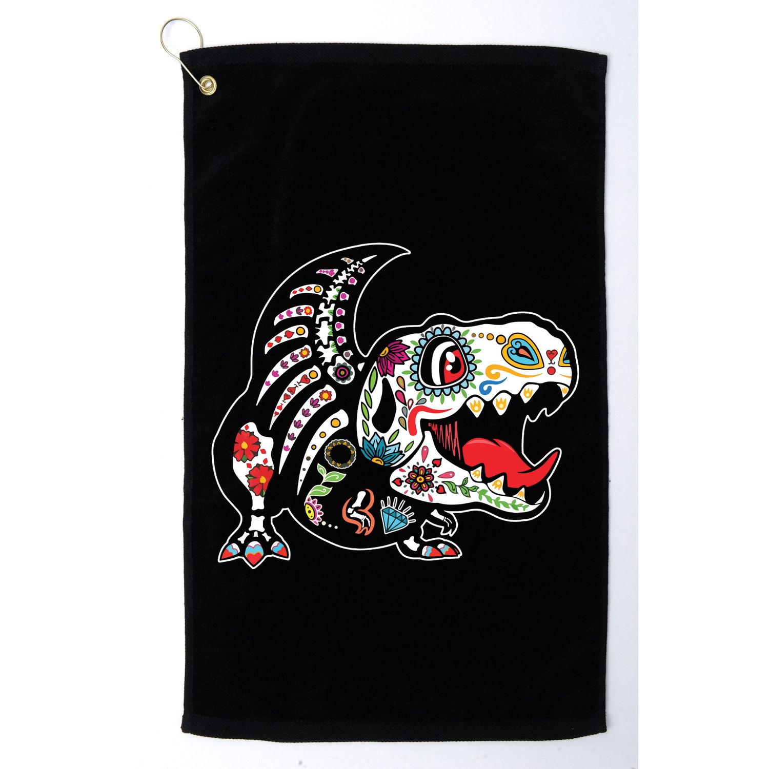 Calavera TRex Dia De Los Muertos Dinosaur Halloween Golf Towel