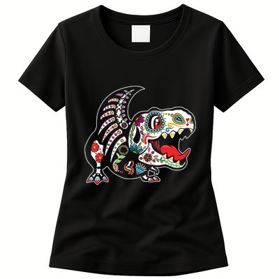 Calavera TRex Dia De Los Muertos Dinosaur Halloween Womens T-Shirt