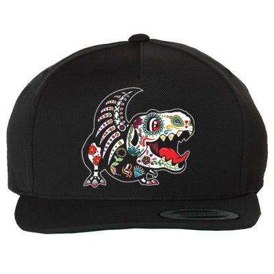 Calavera TRex Dia De Los Muertos Dinosaur Halloween Wool Snapback Cap