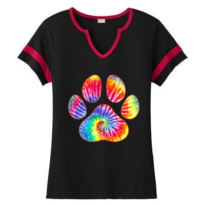 Cute Tie Dye Paw Print Pet Owner Paw Print Tie Dye Dog Lover Ladies Halftime Notch Neck Tee