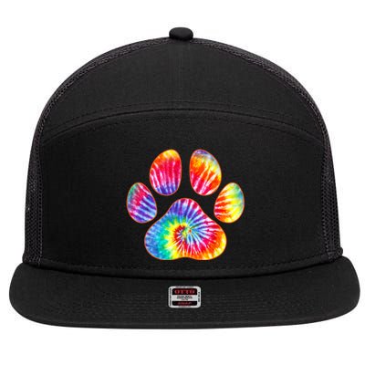 Cute Tie Dye Paw Print Pet Owner Paw Print Tie Dye Dog Lover 7 Panel Mesh Trucker Snapback Hat