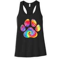 Cute Tie Dye Paw Print Pet Owner Paw Print Tie Dye Dog Lover Women's Racerback Tank