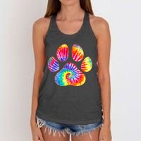 Cute Tie Dye Paw Print Pet Owner Paw Print Tie Dye Dog Lover Women's Knotted Racerback Tank