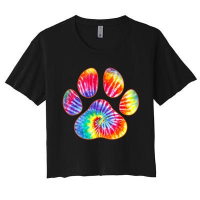 Cute Tie Dye Paw Print Pet Owner Paw Print Tie Dye Dog Lover Women's Crop Top Tee