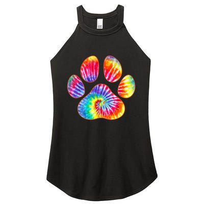 Cute Tie Dye Paw Print Pet Owner Paw Print Tie Dye Dog Lover Women's Perfect Tri Rocker Tank