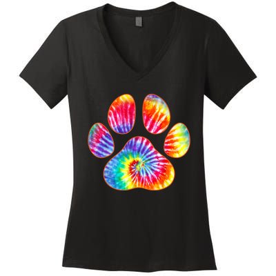 Cute Tie Dye Paw Print Pet Owner Paw Print Tie Dye Dog Lover Women's V-Neck T-Shirt