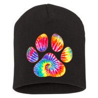 Cute Tie Dye Paw Print Pet Owner Paw Print Tie Dye Dog Lover Short Acrylic Beanie