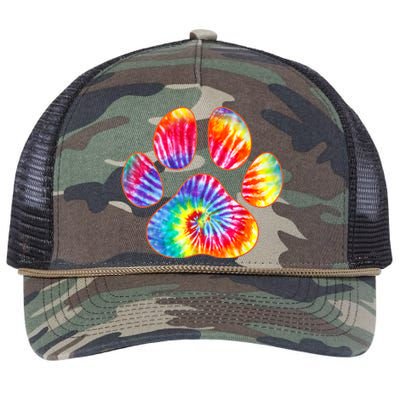 Cute Tie Dye Paw Print Pet Owner Paw Print Tie Dye Dog Lover Retro Rope Trucker Hat Cap