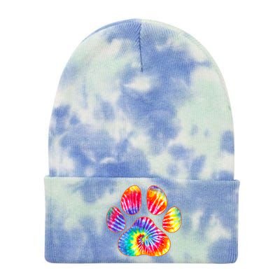 Cute Tie Dye Paw Print Pet Owner Paw Print Tie Dye Dog Lover Tie Dye 12in Knit Beanie