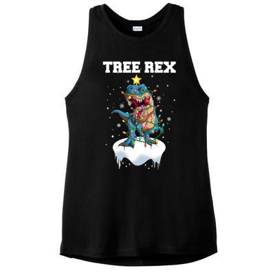 Christmas Tree Dinosaur Fairy Lights Tree Rex Cute Gift Ladies PosiCharge Tri-Blend Wicking Tank