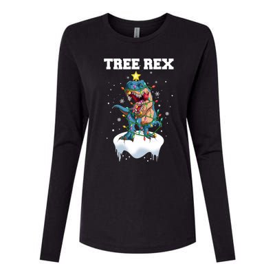 Christmas Tree Dinosaur Fairy Lights Tree Rex Cute Gift Womens Cotton Relaxed Long Sleeve T-Shirt