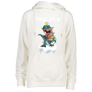 Christmas Tree Dinosaur Fairy Lights Tree Rex Cute Gift Womens Funnel Neck Pullover Hood