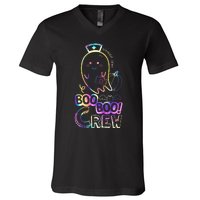 Cute Tie Dye Boo Boo Crew Halloween Ghost Wound Care Nurse V-Neck T-Shirt