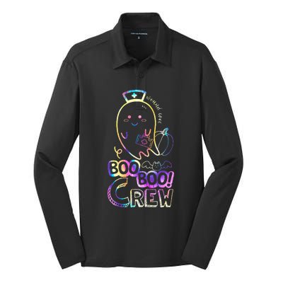 Cute Tie Dye Boo Boo Crew Halloween Ghost Wound Care Nurse Silk Touch Performance Long Sleeve Polo