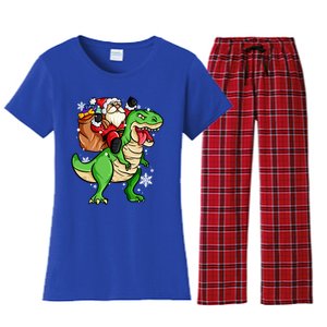 Christmas Trex Dinosaur Santa Claus Riding Trex Xmas Cute Gift Women's Flannel Pajama Set