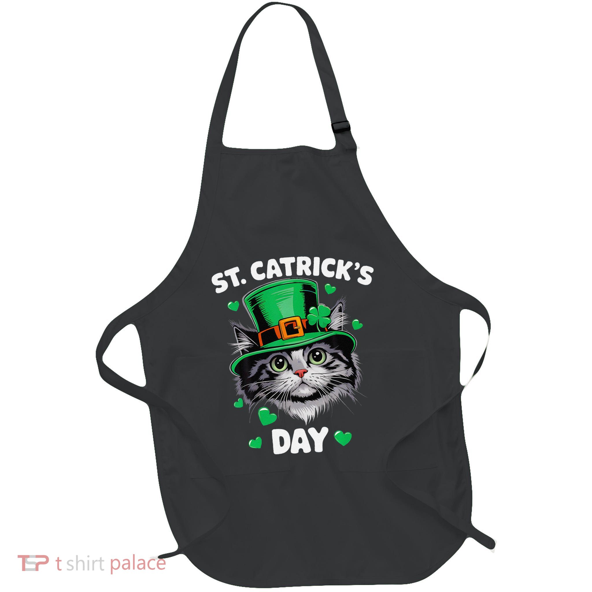 Cat Tricks Day Leprechaun Funny Happy St Patricks Day .Png Full-Length Apron With Pockets