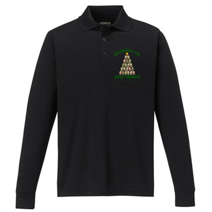 Christmas Tree Delivering The Cutest Presents L D Nurse Performance Long Sleeve Polo