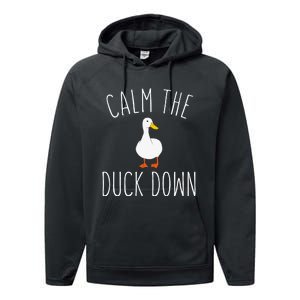 Calm The Duck Down Funny Duck White Bird Sassy Ducklings Performance Fleece Hoodie