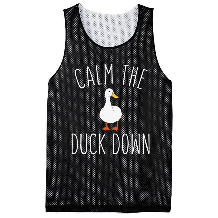 Calm The Duck Down Funny Duck White Bird Sassy Ducklings Mesh Reversible Basketball Jersey Tank