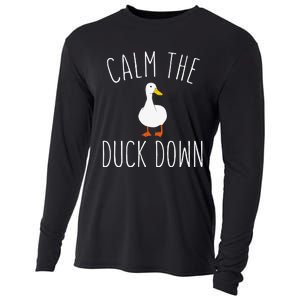 Calm The Duck Down Funny Duck White Bird Sassy Ducklings Cooling Performance Long Sleeve Crew