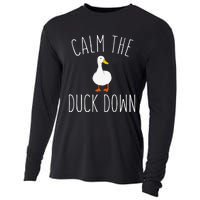 Calm The Duck Down Funny Duck White Bird Sassy Ducklings Cooling Performance Long Sleeve Crew