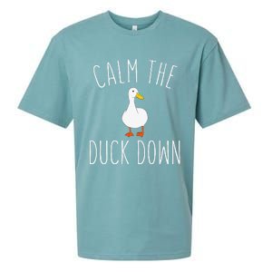 Calm The Duck Down Funny Duck White Bird Sassy Ducklings Sueded Cloud Jersey T-Shirt