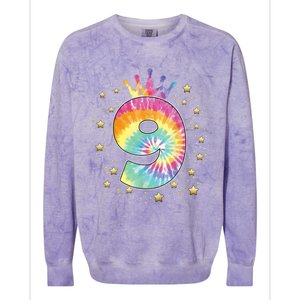 Colorful Tie Dye 9 Year Old Girl 9th Birthday Gifts Colorblast Crewneck Sweatshirt