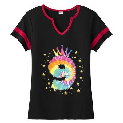 Colorful Tie Dye 9 Year Old Girl 9th Birthday Gifts Ladies Halftime Notch Neck Tee