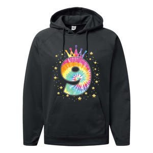 Colorful Tie Dye 9 Year Old Girl 9th Birthday Gifts Performance Fleece Hoodie