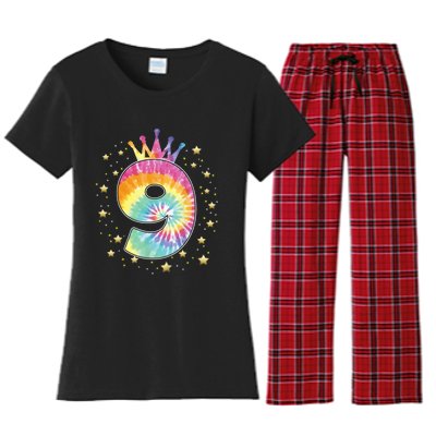 Colorful Tie Dye 9 Year Old Girl 9th Birthday Gifts Women's Flannel Pajama Set