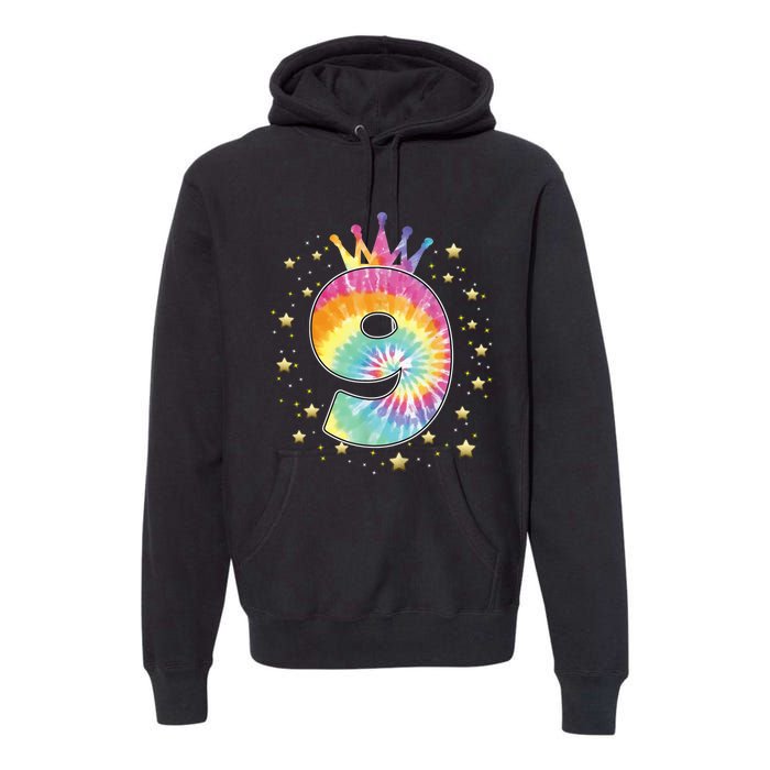 Colorful Tie Dye 9 Year Old Girl 9th Birthday Gifts Premium Hoodie