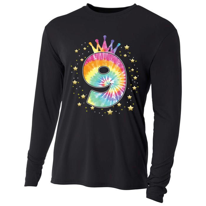 Colorful Tie Dye 9 Year Old Girl 9th Birthday Gifts Cooling Performance Long Sleeve Crew