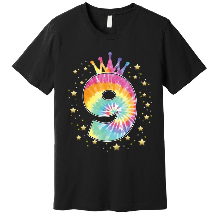 Colorful Tie Dye 9 Year Old Girl 9th Birthday Gifts Premium T-Shirt