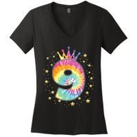 Colorful Tie Dye 9 Year Old Girl 9th Birthday Gifts Women's V-Neck T-Shirt