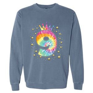 Colorful Tie Dye 9 Year Old Girl 9th Birthday Gifts Garment-Dyed Sweatshirt