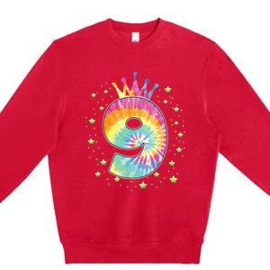 Colorful Tie Dye 9 Year Old Girl 9th Birthday Gifts Premium Crewneck Sweatshirt