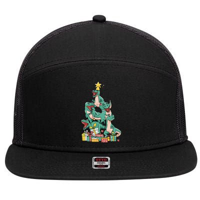 Christmas Trex Dinosaur Happy Trexmas Tree Rex Christmas Cool Gift 7 Panel Mesh Trucker Snapback Hat