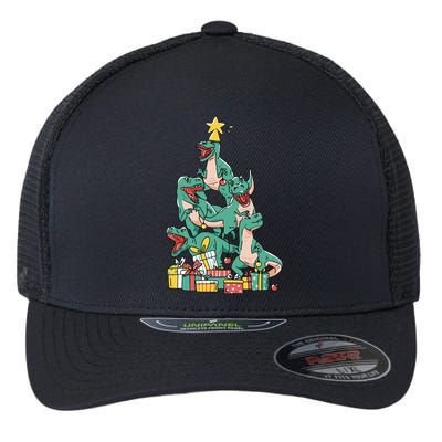 Christmas Trex Dinosaur Happy Trexmas Tree Rex Christmas Cool Gift Flexfit Unipanel Trucker Cap