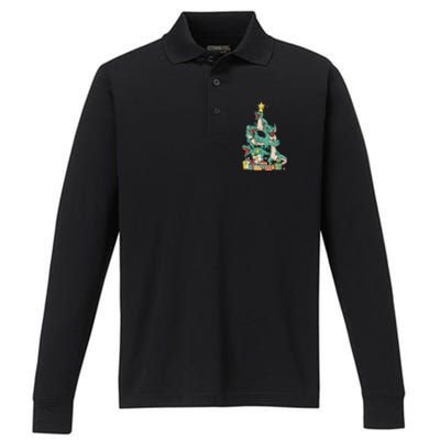 Christmas Trex Dinosaur Happy Trexmas Tree Rex Christmas Cool Gift Performance Long Sleeve Polo