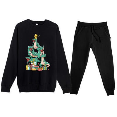 Christmas Trex Dinosaur Happy Trexmas Tree Rex Christmas Cool Gift Premium Crewneck Sweatsuit Set