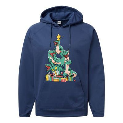 Christmas Trex Dinosaur Happy Trexmas Tree Rex Christmas Cool Gift Performance Fleece Hoodie