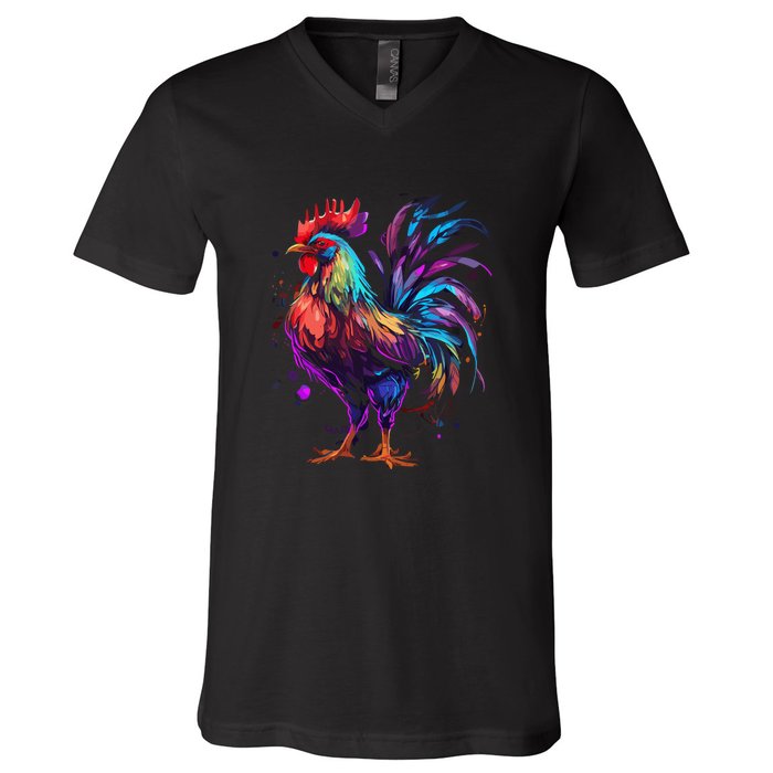 Chicken Tie Dye Hippie Poultry Farmer Farm Vintage Graphic V-Neck T-Shirt