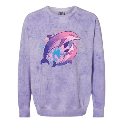 Cute Tiedye Dolphin Parent And Child Dolphins Colorblast Crewneck Sweatshirt