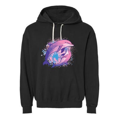 Cute Tiedye Dolphin Parent And Child Dolphins Garment-Dyed Fleece Hoodie